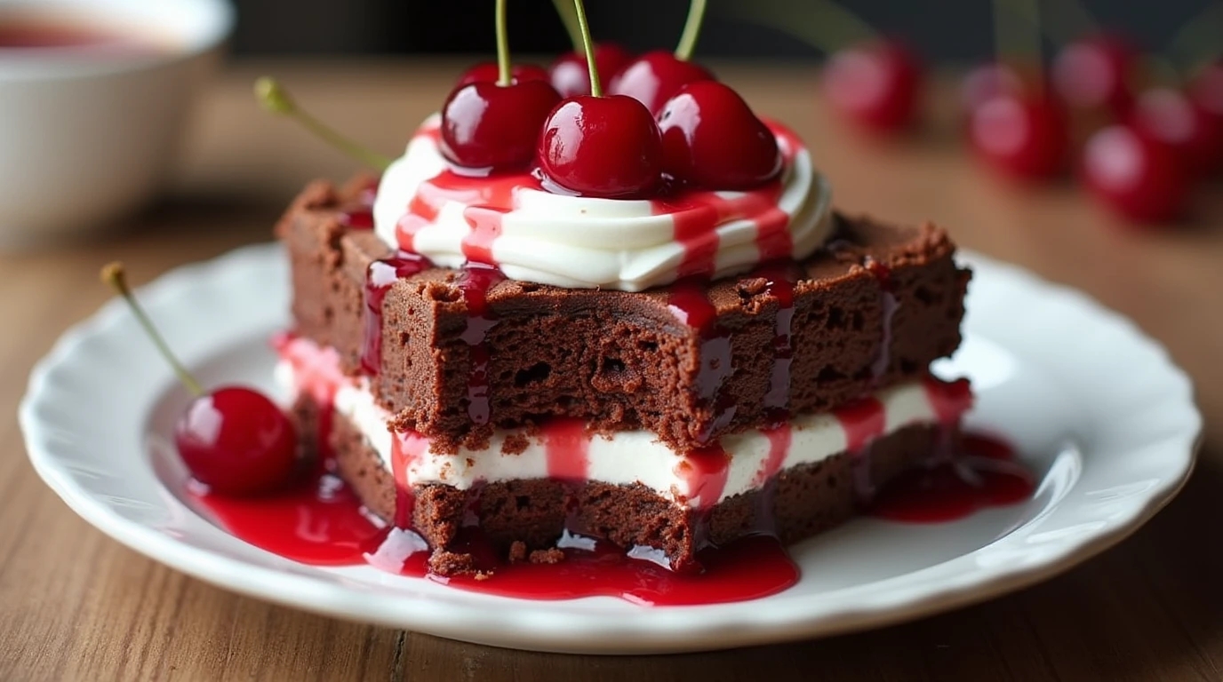 Black Forest Cake with cherries and chocolate shavings