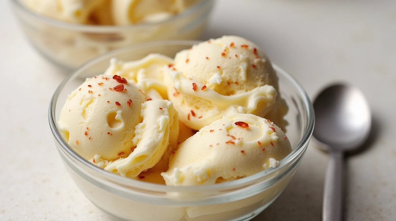 Maple IceCream with a scoop and syrup drizzle
