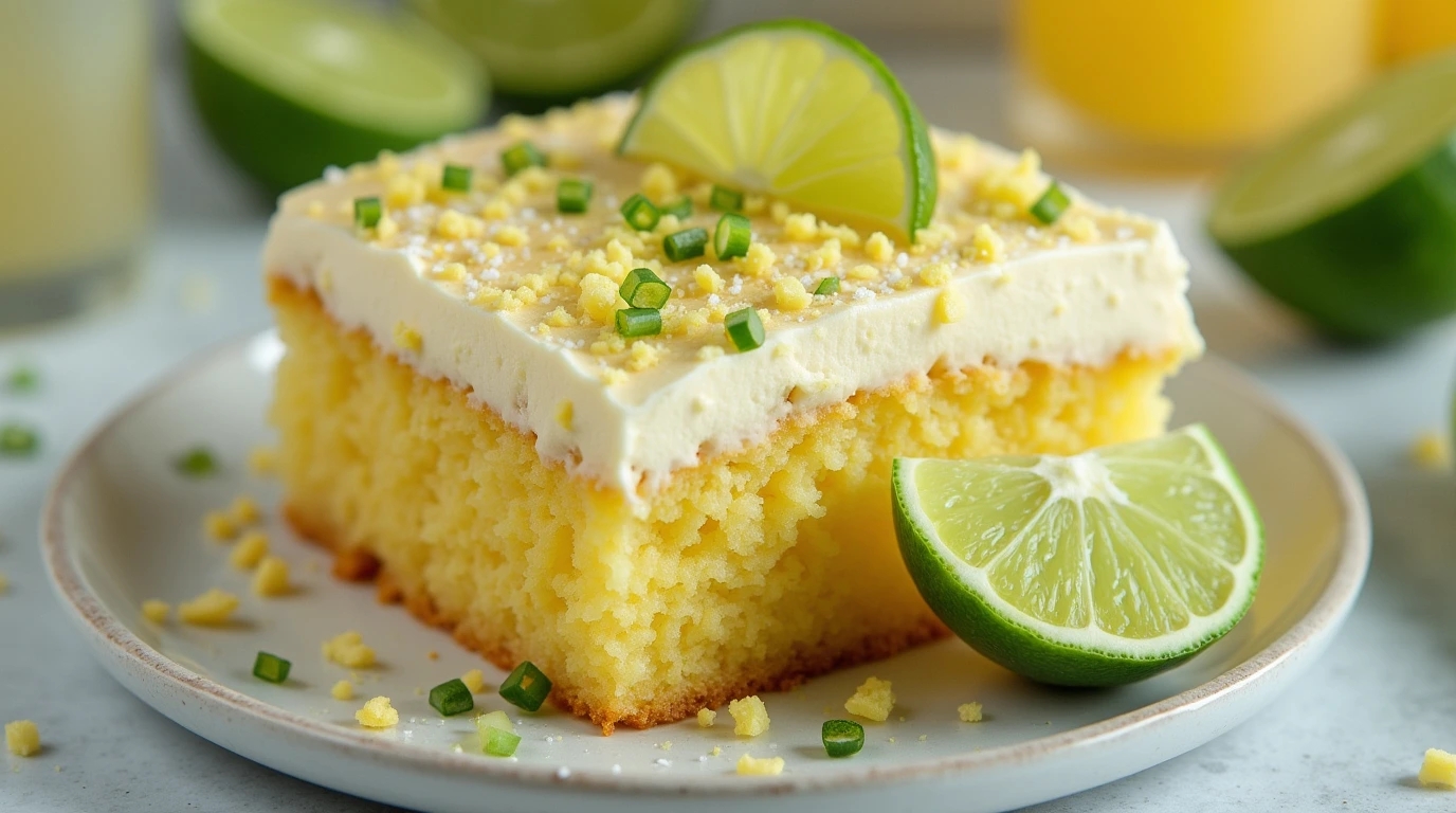 Margarita Cake with a zesty lime frosting and a salted rim